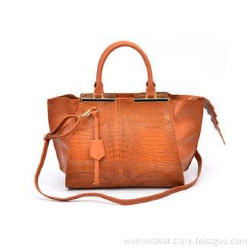 Toasted Almand Business Tote Bags with Zipper / Brown Leath
